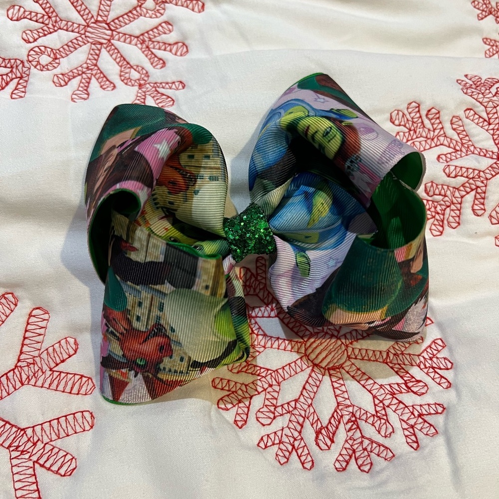 Shrek theme Colorful Hair Bow with Green Glitter Center